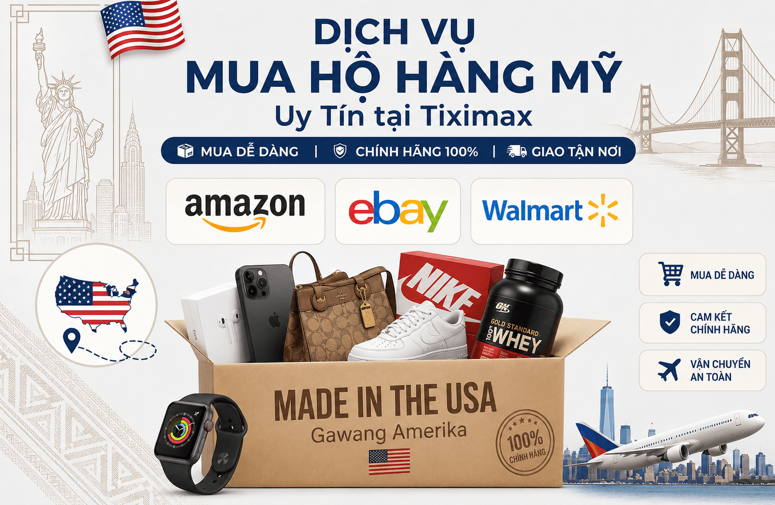 Minh họa dịch vụ Mua hộ hàng Mỹ